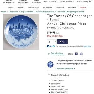 The Towers of Copenhagen 1995 holiday collectible plate